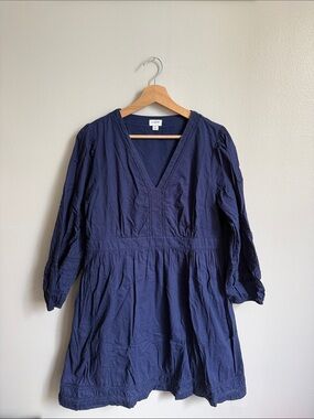 J. Crew Deep Navy V-Neck Long Sleeve Cotton Dress